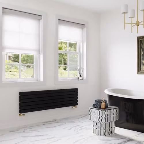 UK Radiators Typhoon Axis Black Horizontal Designer Double Panel Steel Radiator W: 140 cm, H: 40.8 cm – 3