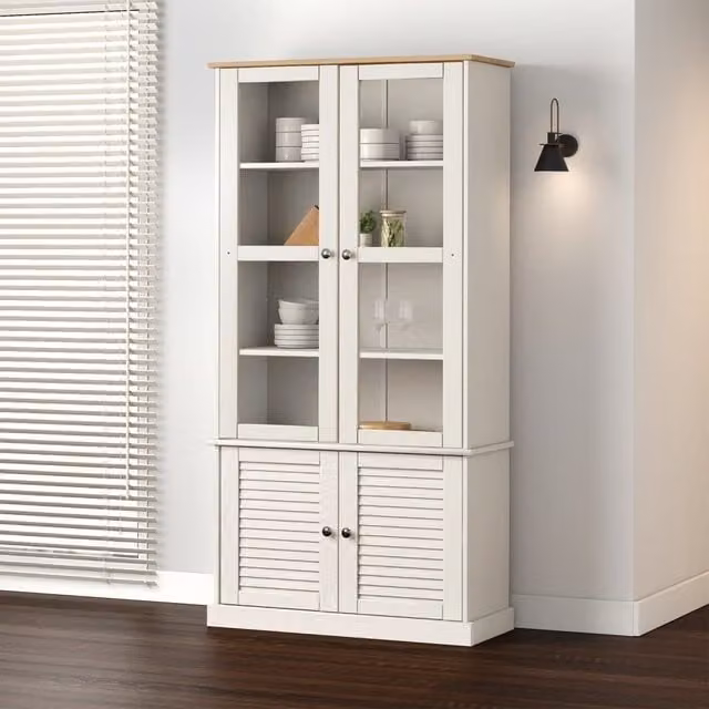 Berkfield Home VIGO Glass Display Cabinet in White Solid Wood Pine, W/D/H: 85 x 35 x 170 cm – 1
