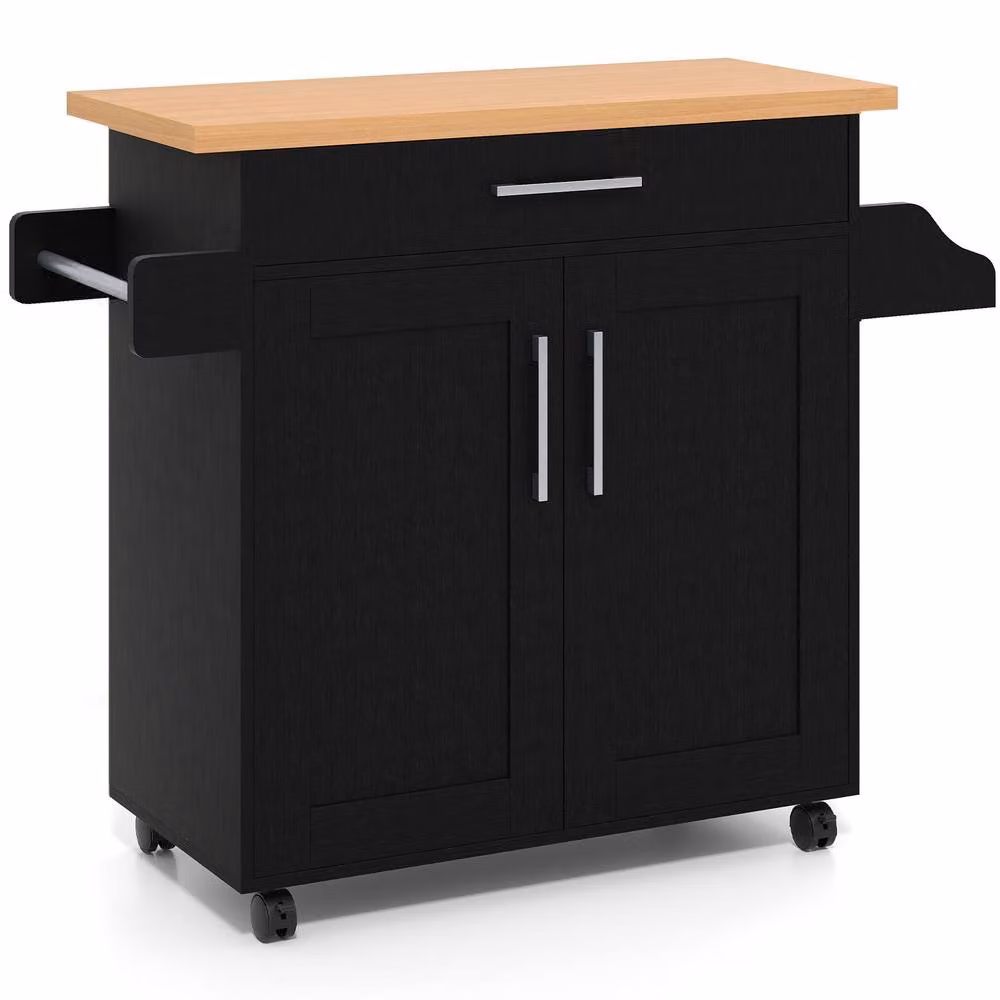 Costway Rolling Kitchen Island Cart with Spice Rack in Black – 3
