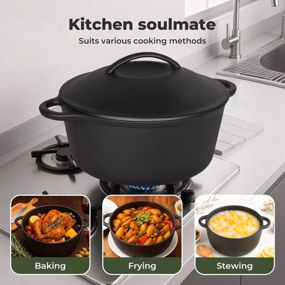 VOGREX Black Cast Iron Dutch Oven with Lid, 6.6 l – 3