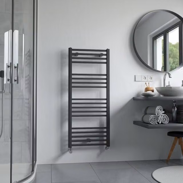 Bathroom Kingdom Eros Anthracite Straight Heated Towel Rail, Grey, H 92.2 cm x W 40 cm x D 4 cm