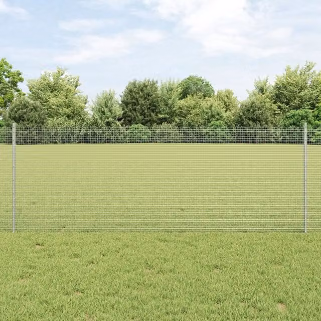 Berkfield Home Silver Galvanised Steel Welded Wire Fence with 5 U-Profile Posts, W: 10 m, H: 0.8 m – 1