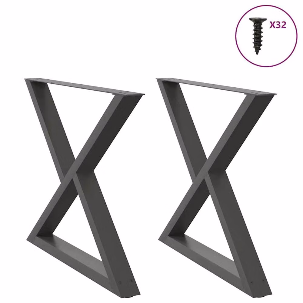 Berkfield Home Modern Dining Table Legs, 2 Pieces, Anthracite Grey Steel, H: 72-73.3 cm x W: 90 cm – 2