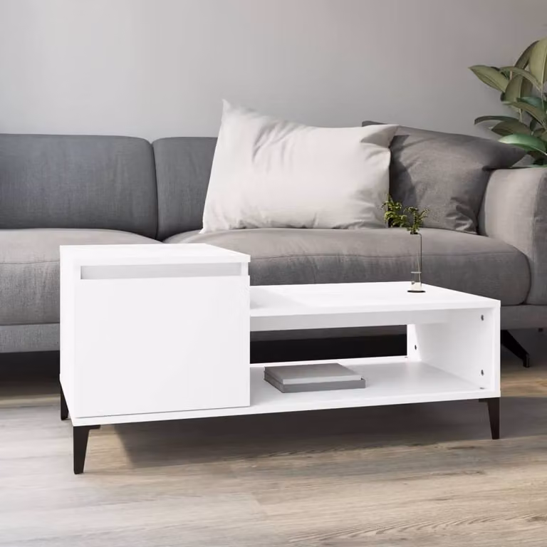 Berkfield Home Modern White Rectangular Coffee Table in Engineered Wood, W: 100 cm, D: 50 cm, H: 45 cm
