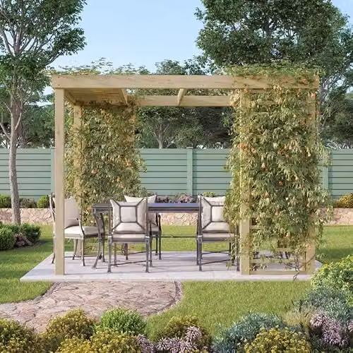 Buttercup Farm Wood Panel Pergola with Trellis in Green, W: 360 cm, L: 240 cm, H: 270 cm – 2