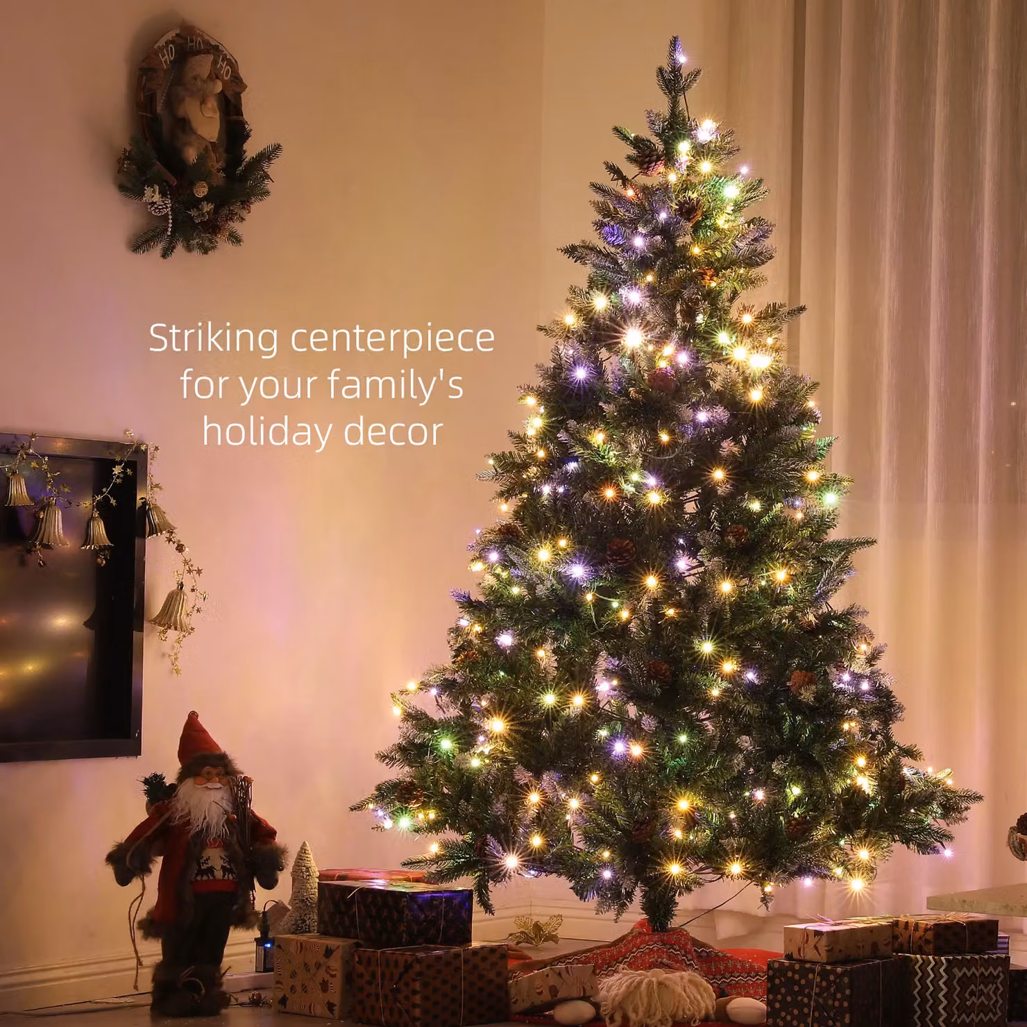HOMCOM Artificial LED Christmas Tree with Metal Base and Hinged Branches in Green, 7ft – 2