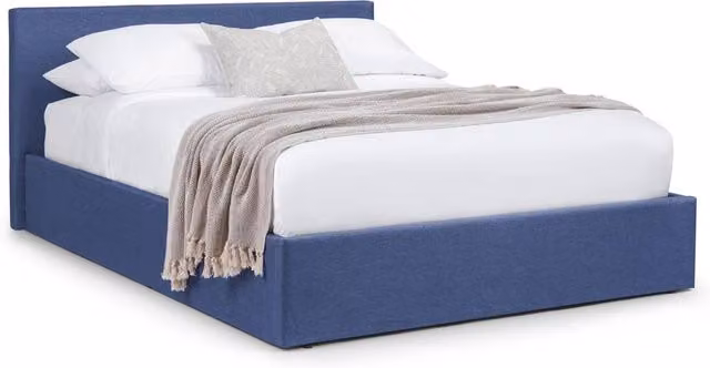 Cheshire Travertine Upholstered Ottoman Storage Bed in Blue, Double (135cm)