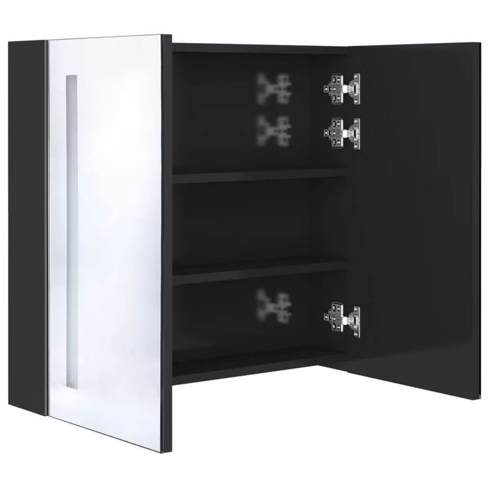 Berkfield Home LED Bathroom Mirror Cabinet in Glossy Black, W/D/H: 62 x 14 x 60 cm – 3