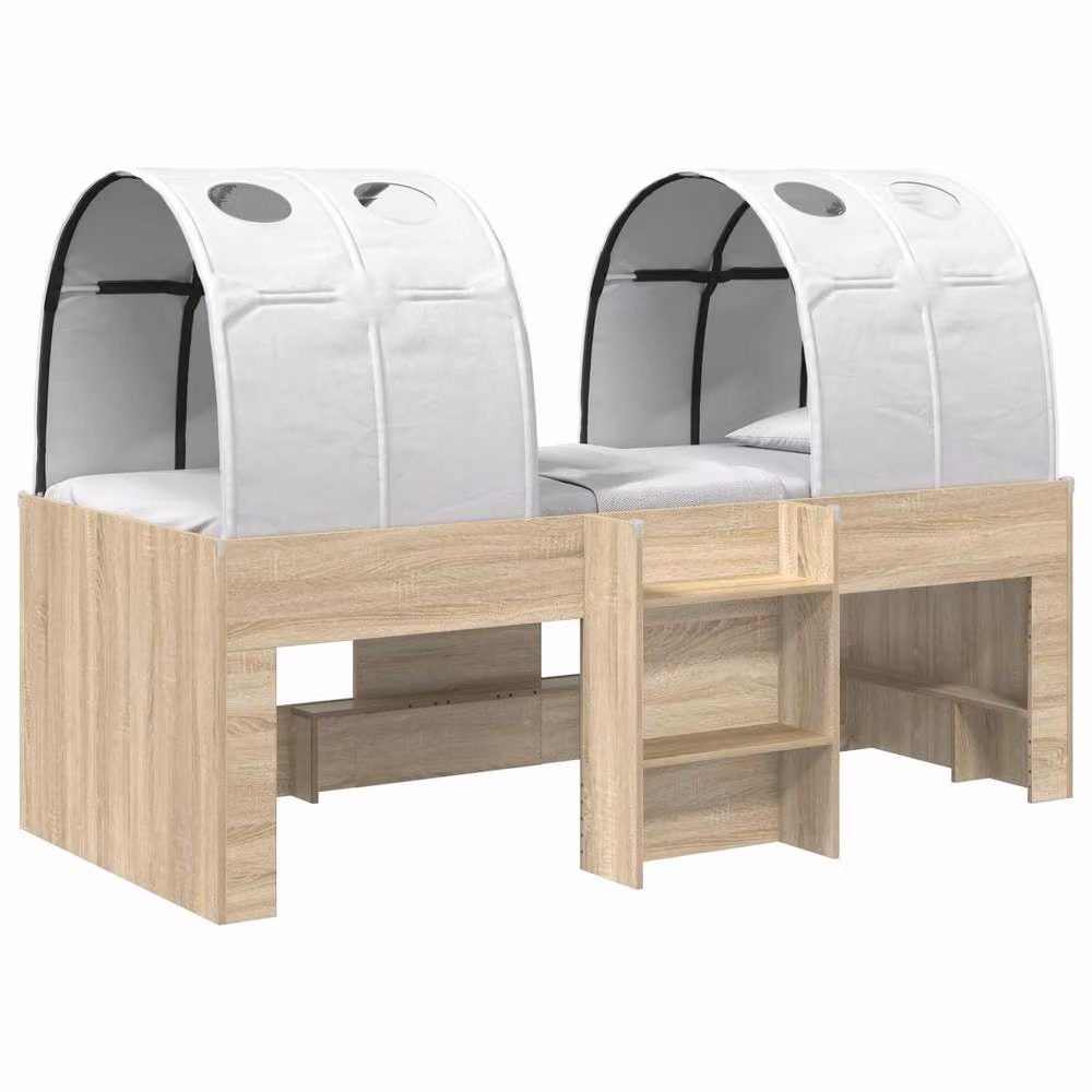 Berkfield Home Kids High Bed Frame with Tunnel and Stairs, Sonoma Oak, White and Brown, 3 Pieces – 2