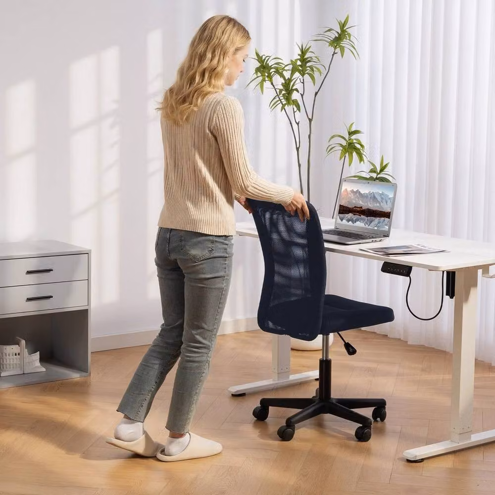 FORGEVIO Armless Swivel Office Chair in Dark Navy Blue with Adjustable Height and Castors – 4