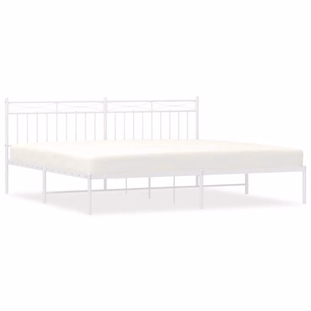 Berkfield Home Metal Bed Frame with Headboard in White W: 193 cm, D: 203 cm – 2