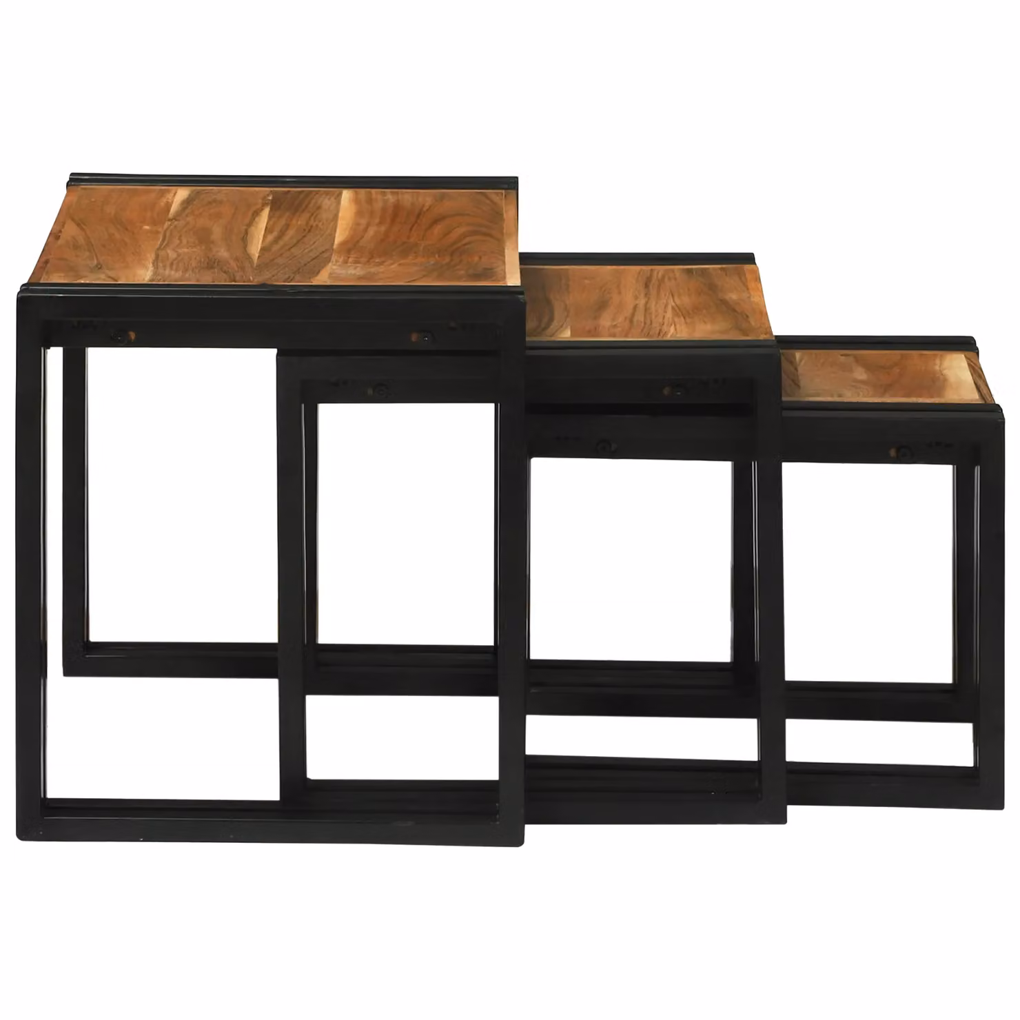 Berkfield Home Nesting Tables, Set of 3 Modern Square Acacia Wood and Metal Tables in Brown and Black – 4