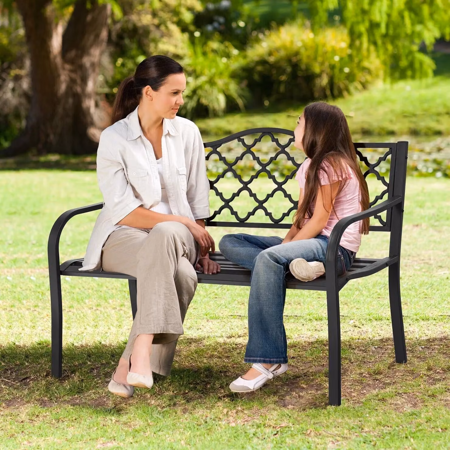 Costway 2 Seater Metal Patio Garden Bench with Backrest in Black – 7