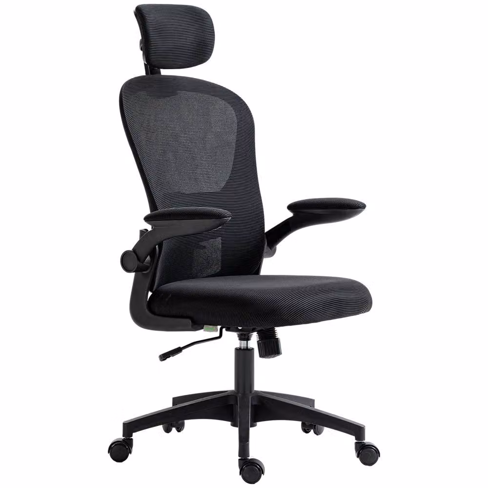 Rolipo Black Mesh Task Chair with Headrest, Lumbar Support and Multi-Directional Armrests for Home Office – 2
