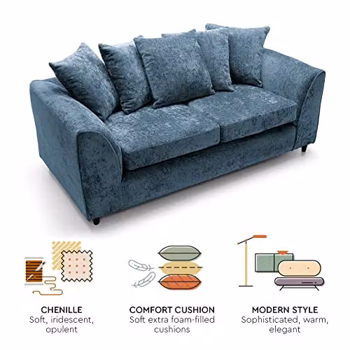 Abakus Direct Harriet 3 Seater Sofa in Blue Crushed Chenille Fabric – 6