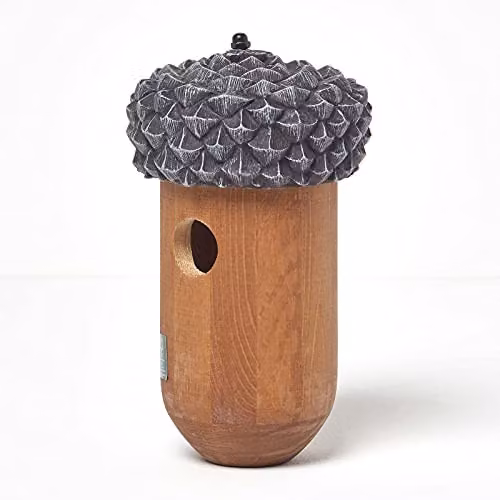 Homescapes Acorn Shaped Solid Wood Bird House Nesting Box, H 25 x W 14 cm
