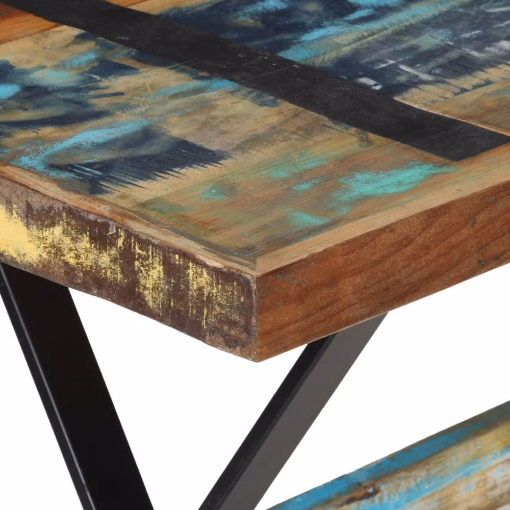 Berkfield Home Industrial Rectangular Dining Table in Multicolour Reclaimed Teak and Mango Wood, W/D/H: 120 x 60 x 76 cm – 3