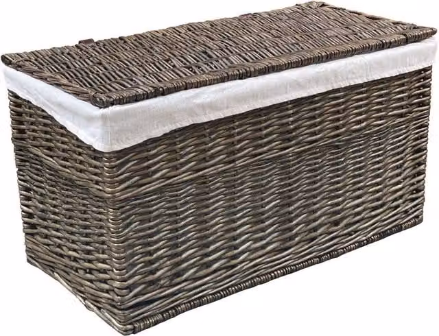 Topfurnishing Shabby Chic Wicker Storage Chest in Oak Brown with Removable Lid, Width: 84 cm