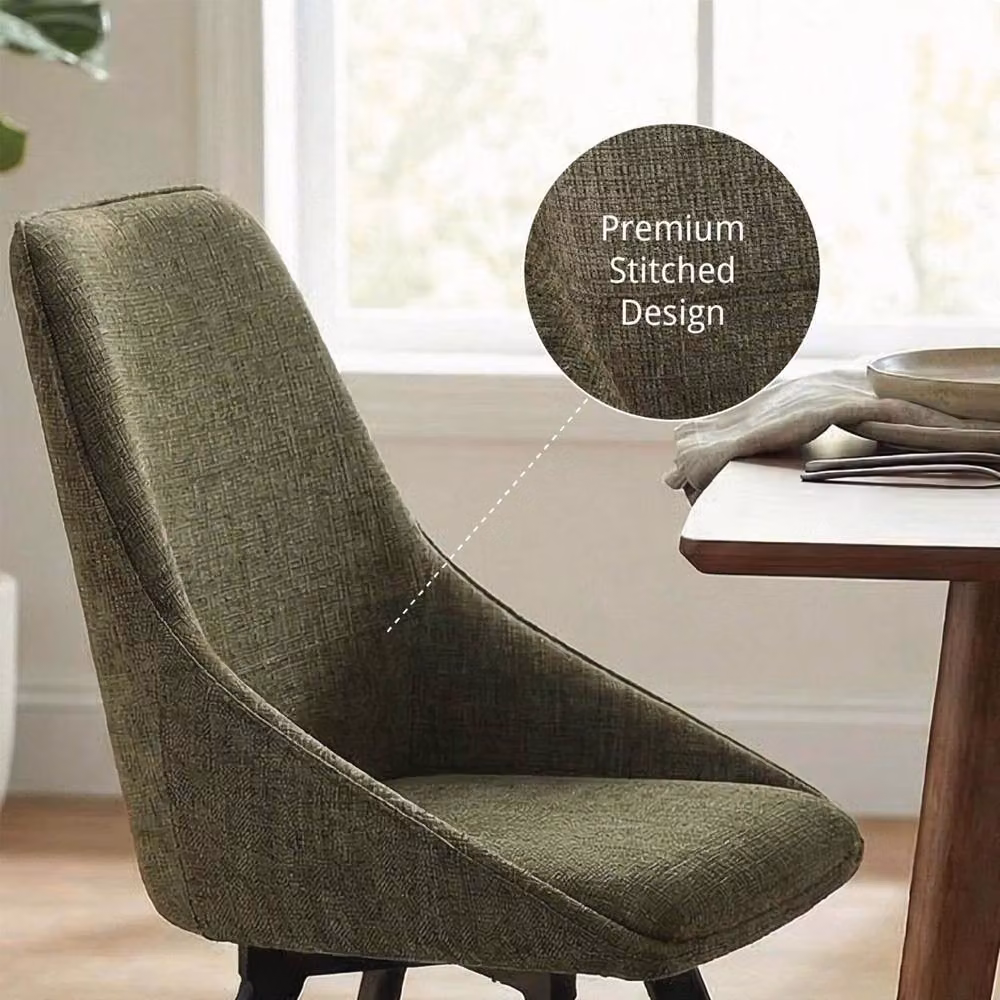 FWStyle Modern Round Walnut and Oak Dining Table with 4 Green Swivel Chairs in Brown, Diameter: 120 cm, Height: 75 cm – 3