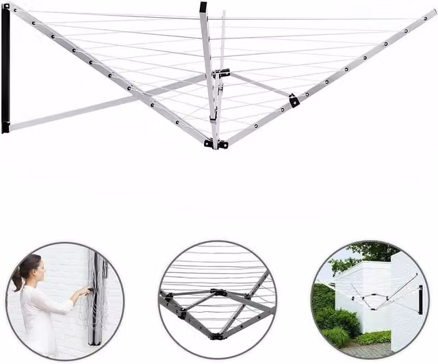 FLAVORA Wall Mounted 5 Arm 26m Clothes Airer in Silver