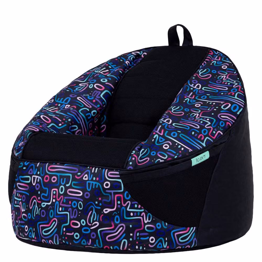 icon Alpha Kids Gaming Bean Bag in Retro Doodle Blue with Filling Included – 3