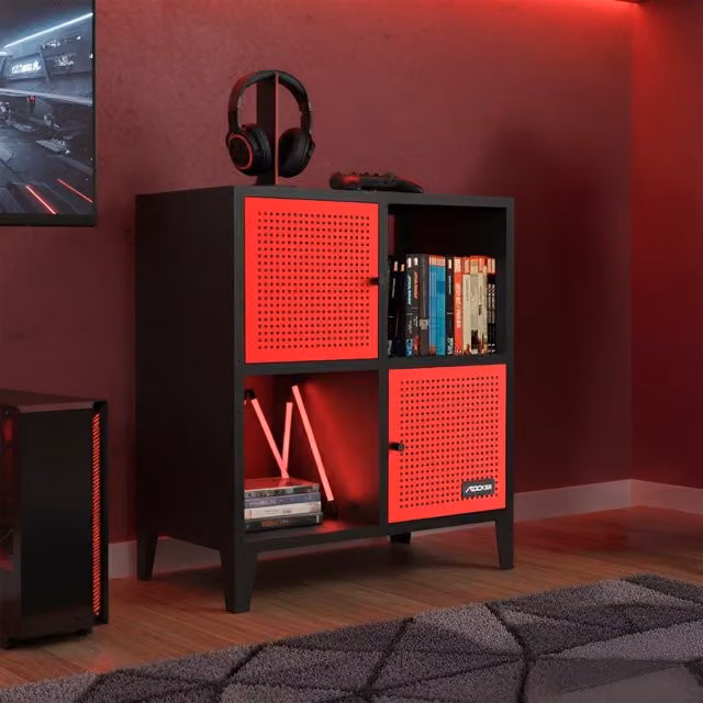 X Rocker Mesh-Tek Metal Sideboard Display Cabinet in Red