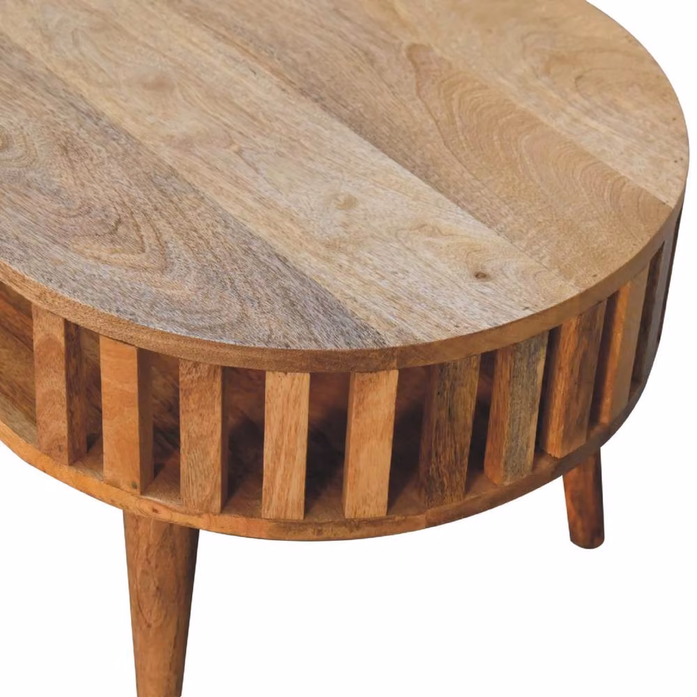 STILVORA Modern Oval Mango Wood Coffee Table with Shelf in Brown – 3