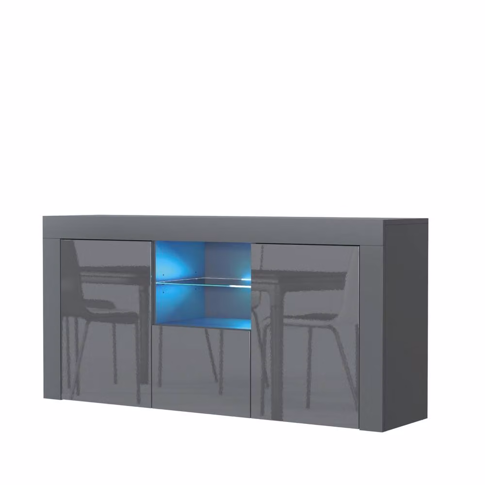 Mex Furniture LTD Aurora Sideboard in Dark Grey with Glossy Doors and Integrated LED Lighting, W: 145 cm, H: 70 cm, D: 35 cm – 4