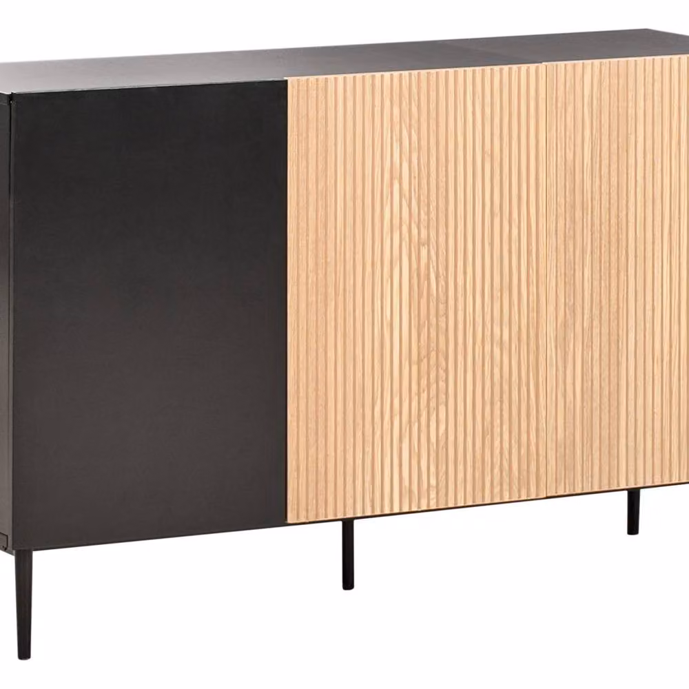 Wyld and Coco 3-Door Ribbed Front Sideboard in Black Lacquered MDF with Ash Veneer – 2