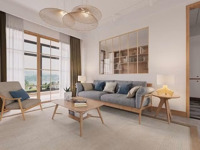 Vente-unique Powder-Coated Aluminium and Glass Partition in Light Oak, W: 180 cm, H: 130 cm
