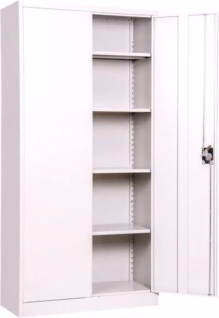 FORGEVIO Grey Metal Industrial Storage Cabinet with 2 Lockable Hinged Doors and Internal Shelves, Height: 180 cm