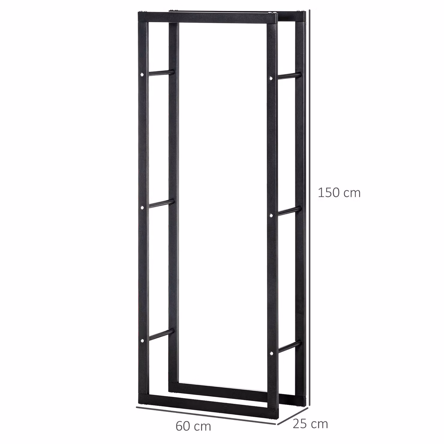 HOMCOM Metal Firewood Log Holder, Black, W: 60 cm, D: 25 cm, H: 150 cm – 3