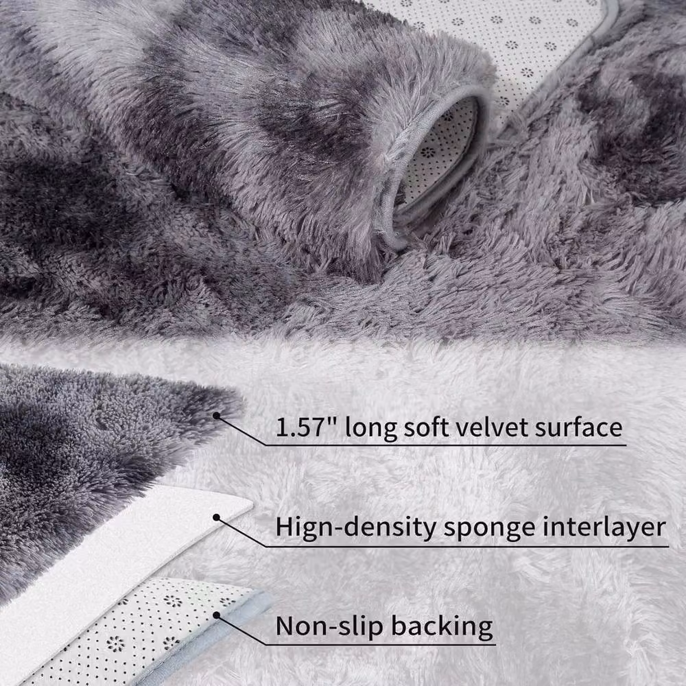VOGREX Tie-dye Abstract Round Non-Slip Soft Polyester Rug in Multicolour and Grey, Diameter: 100 cm – 2