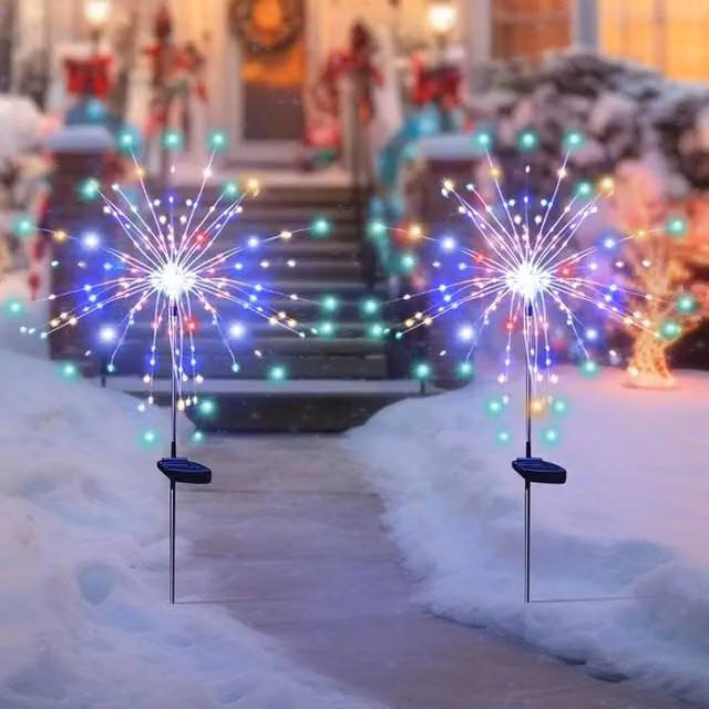 NESTLUNE 2-Piece Solar LED Firework Starburst Garden Path Lights in Multicolour