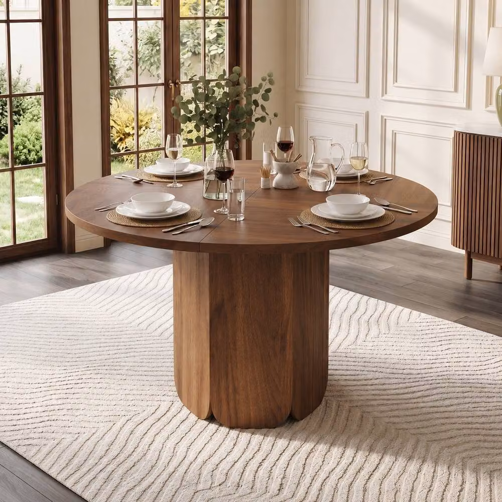 Rolipo Round Walnut MDF Dining Table in Brown, Diameter: 120 cm – 2