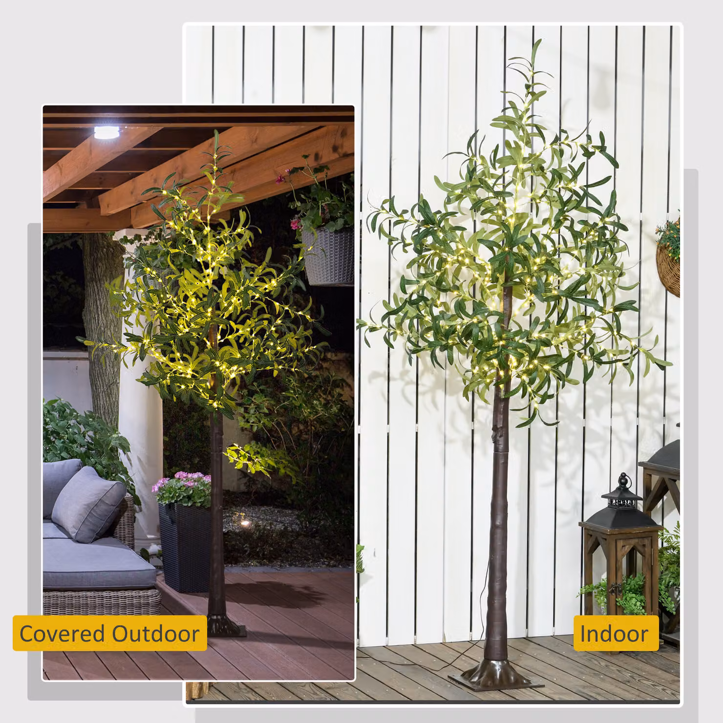 HOMCOM 6ft Artificial Green Olive Tree with 300 Warm White LED Lights – 6