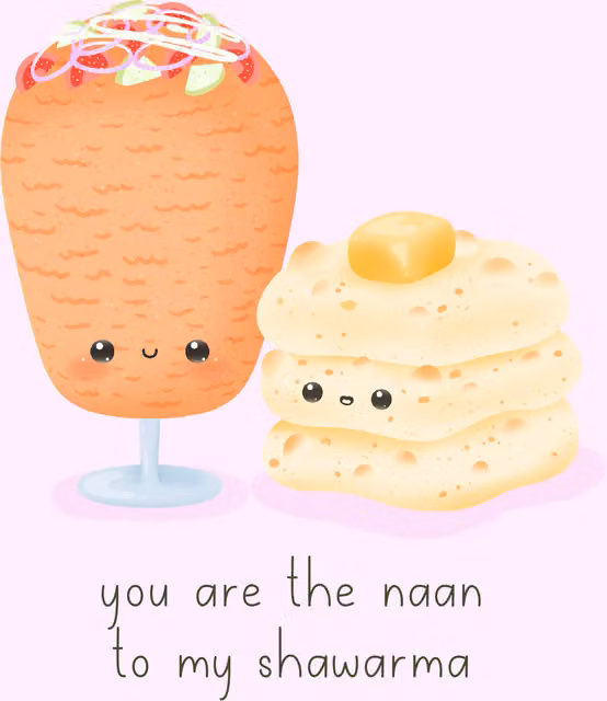 Peacock Supplies Food Couples Greeting Card Shawarma and Naan in Pink