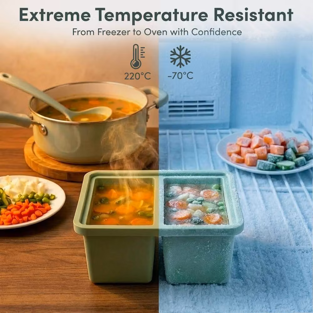 Keplin 4 Pack Silicone Soup Freezer Trays with Snap Lids, Green – 4
