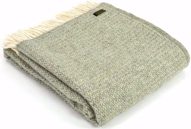 HomeSpace Direct Illusion Jacquard Wool Throw in Green and Grey