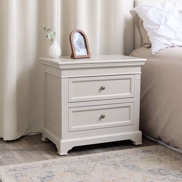Melody Maison Daventry Two Drawer Bedside Table in Taupe-Grey and Beige
