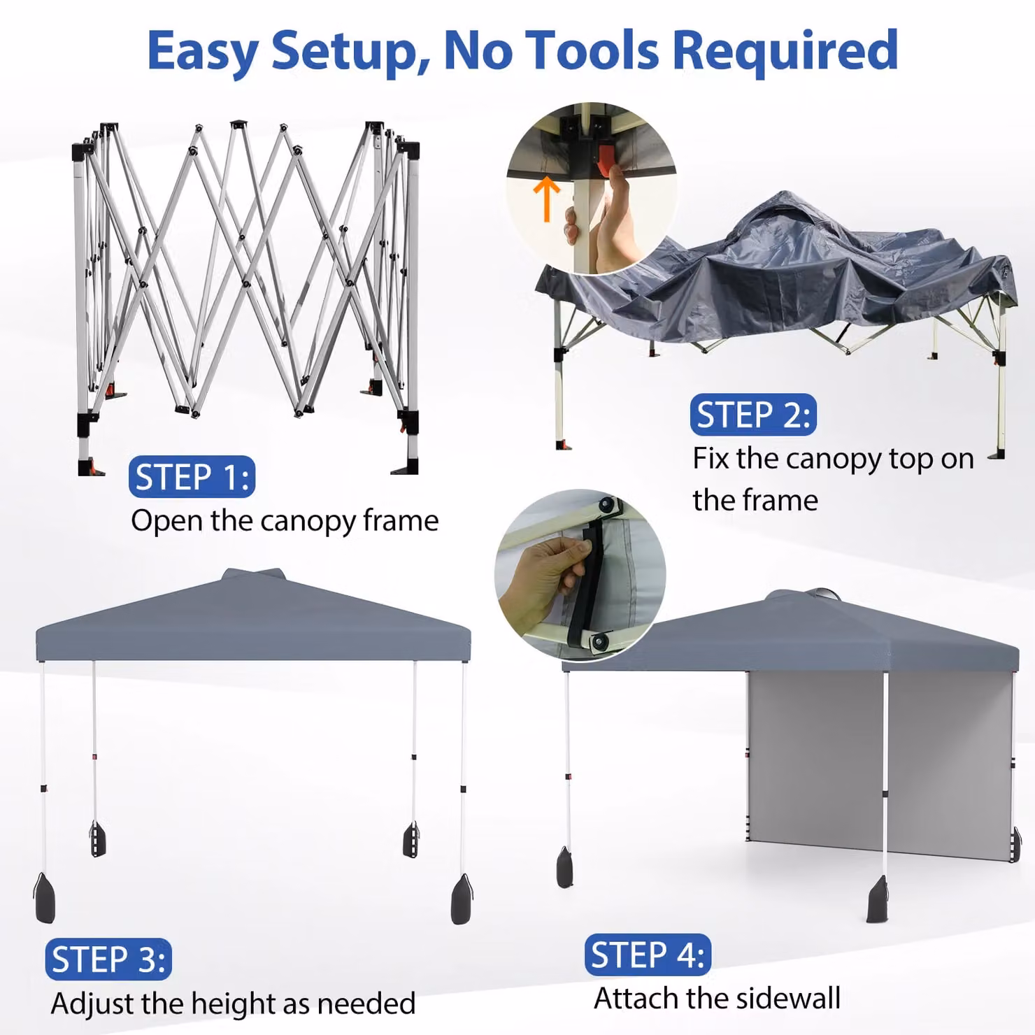 Gymax Pop up Canopy Tent with 1 Sidewall and Wheeled Bag, Grey/Silver, W: 300 cm, D: 300 cm, H: 266 cm – 8