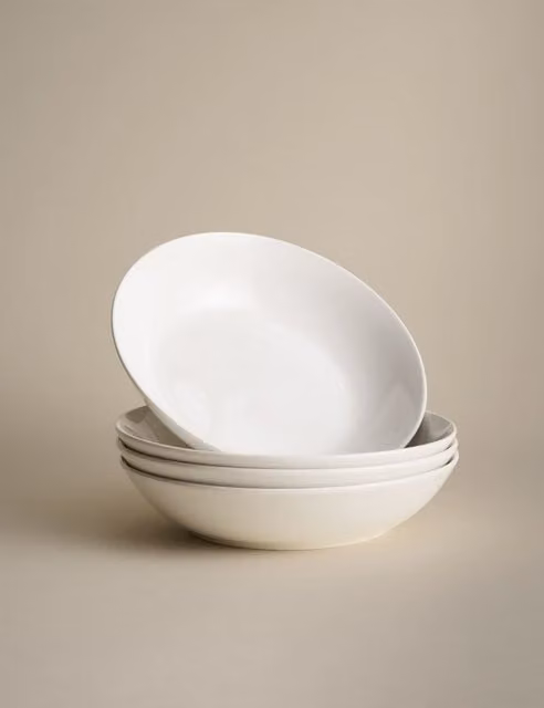 M&S 4 Pack White Porcelain Everyday Pasta Bowls