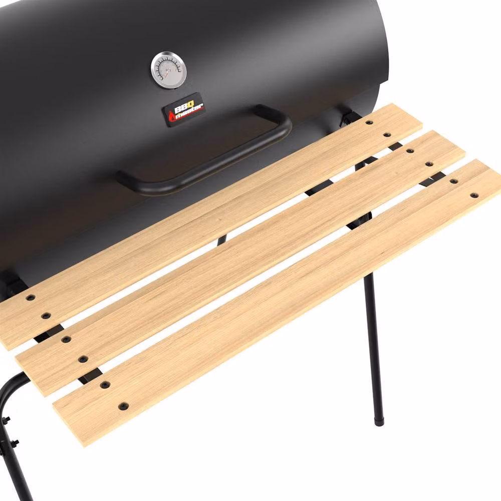 House of Home XL Barrel Charcoal BBQ Grill Smoker with Thermometer and Wheels in Black – 2