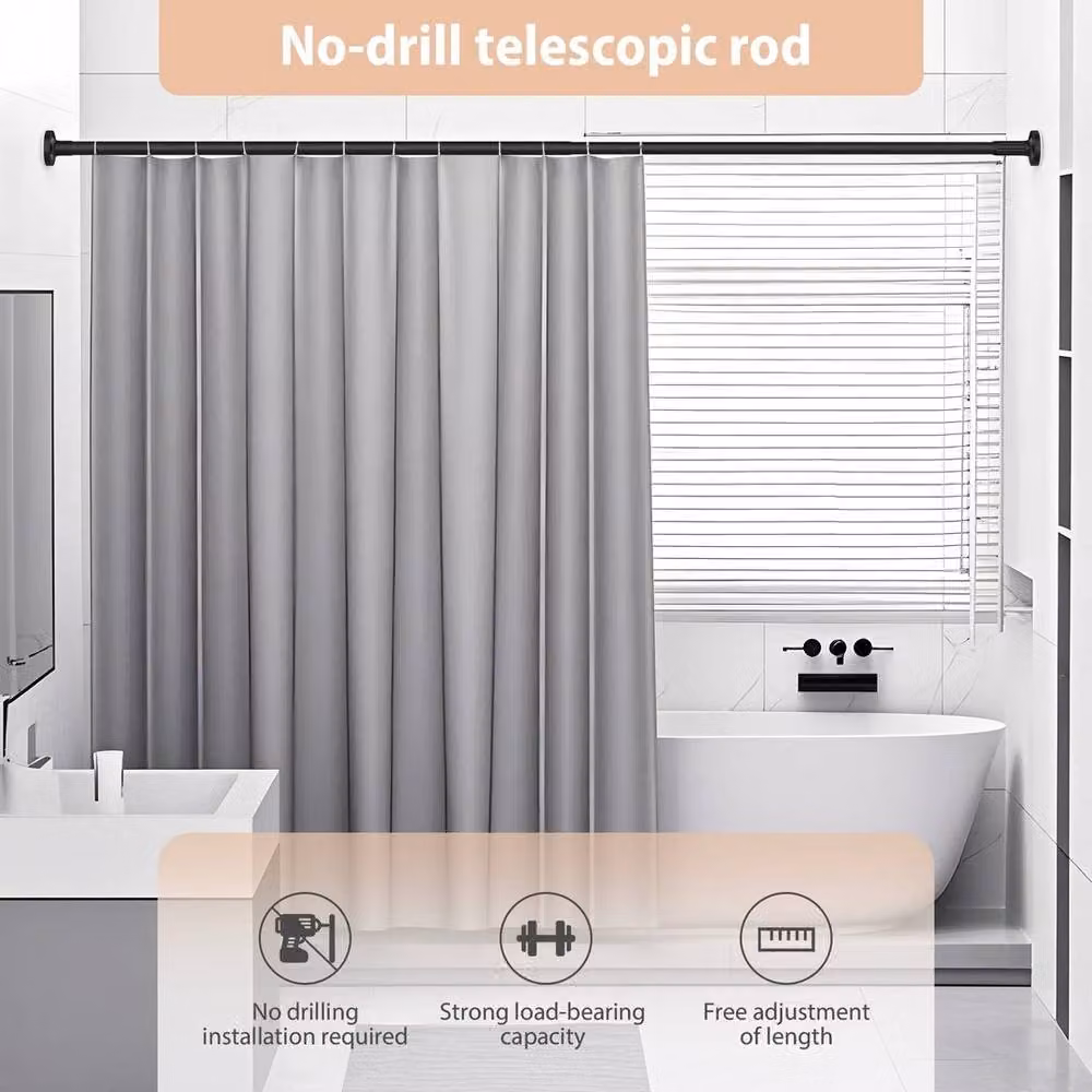 FLAVORA Black Stainless Steel Telescopic Tension Curtain Rail, 90-160 cm – 4