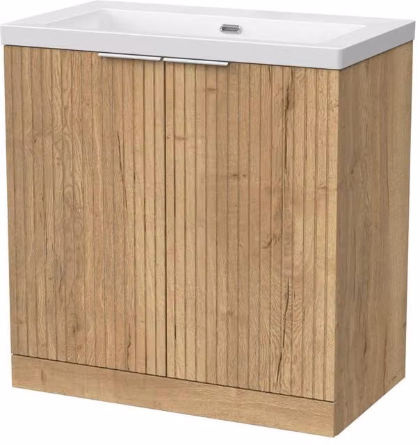Balterley Callingwood 2 Door Vanity and Fireclay Basin in Autumn Oak Brown, Width: 80 cm