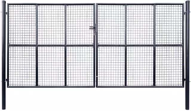 Berkfield Home Grey Galvanised Steel Mesh Swing Garden Gate W: 400 cm, H: 200 cm – 1
