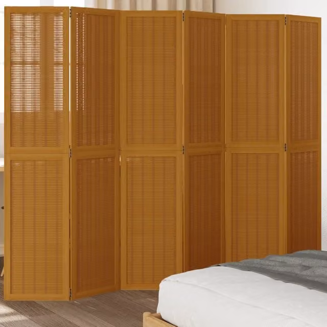 Berkfield Home 6 Panel Room Divider in Brown Solid Paulownia Wood