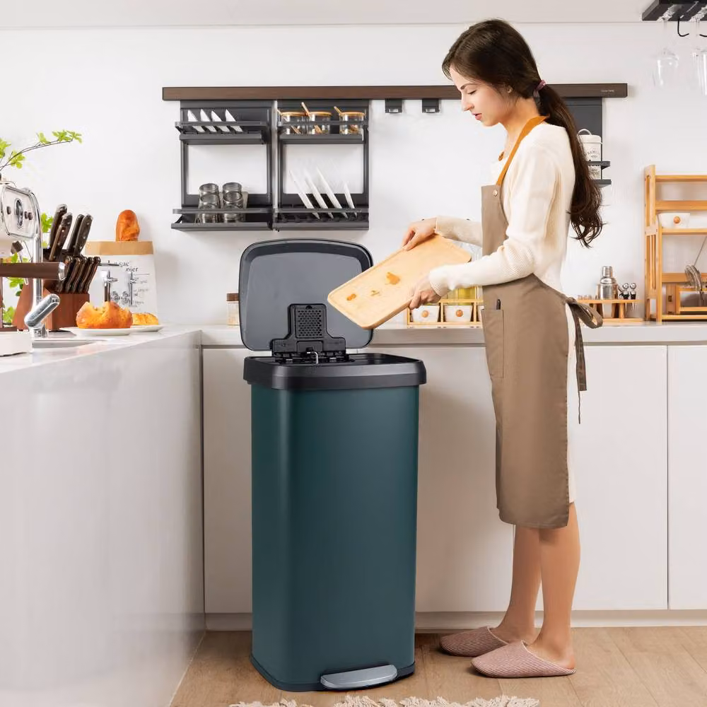 Costway 68L Stainless Steel Recycling Pedal Bin with Soft Close and Odour Filter in Green – 5