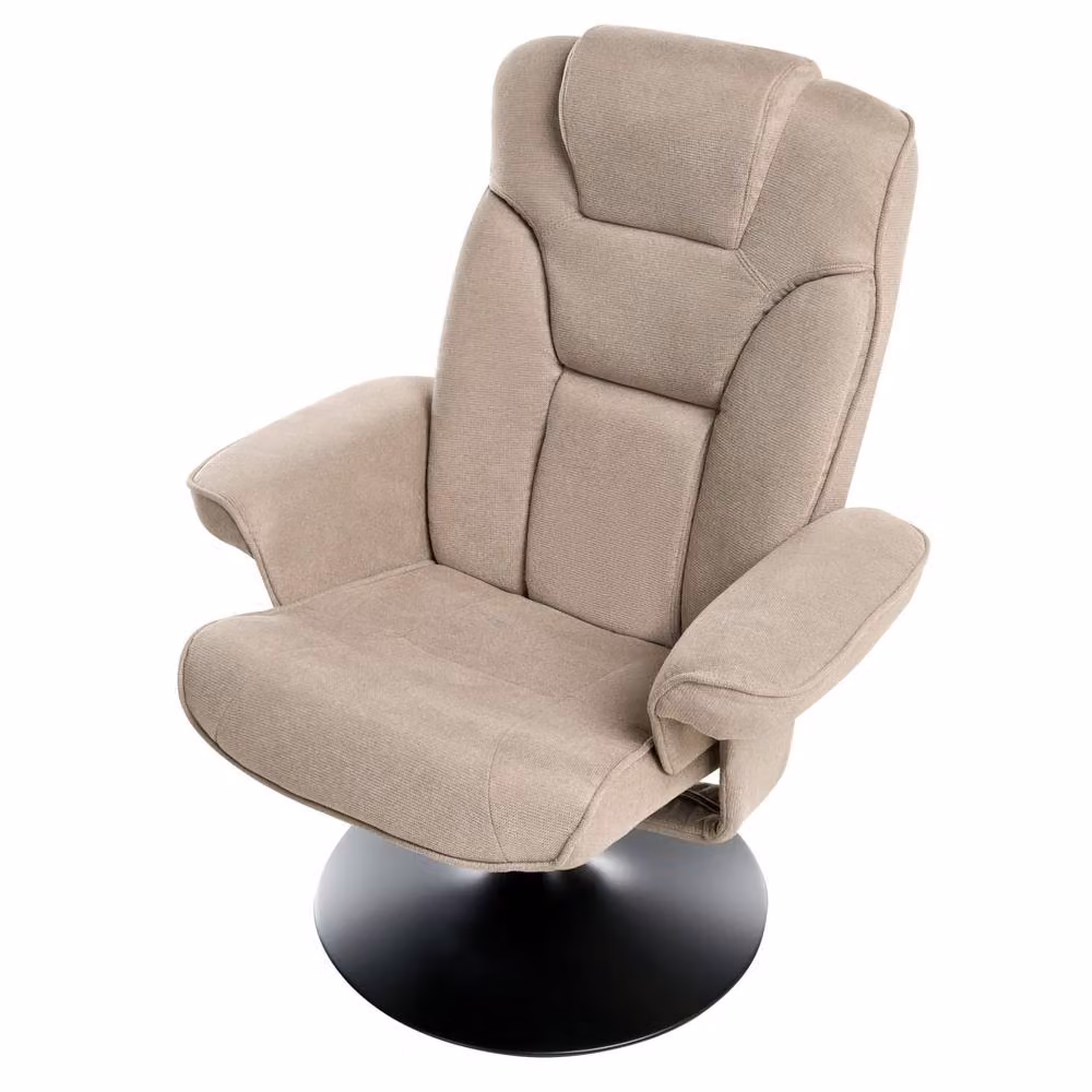 Wyld and Coco Recliner Armchair with Swivel and Ottoman in Beige Polyester – 3