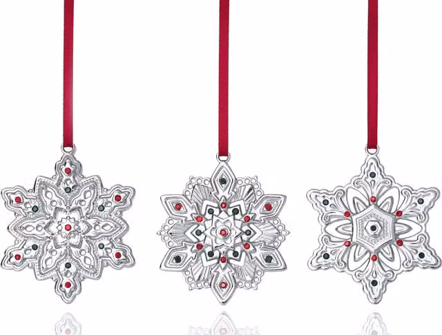 Silver Editions Set of 3 Geometric Metal Snowflake Pendants in Silver